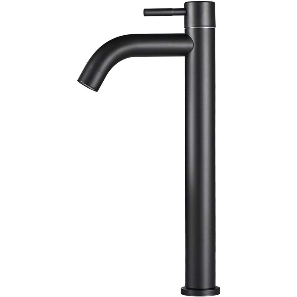 304 Stainless Steel Single Hole Bathroom Sink Faucet - Black Vertical Cold Water Basin Tap for Washroom, Balcony & Laundry Room - Durable & Stylish Modern Design