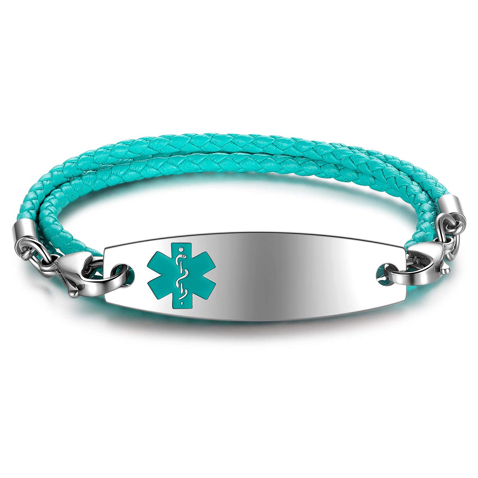 Personalized Custom Medical Alert ID Bracelet for Women - 3-Layer Braided Leather Link with Free Engraving | Emergency Medical Information Jewelry for Allergies, Diabetes & Heart Conditions | Perfect for Daily Wear & Outdoor Activities