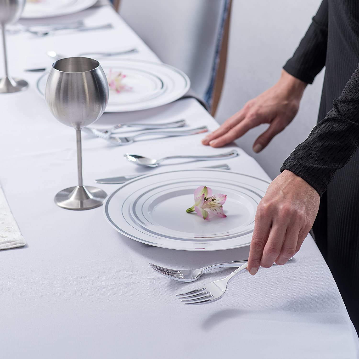 Stock Your Home 125 Heavy Duty Disposable Plastic Forks - Elegant Silverware-Style Utensils for Catering, Restaurants, Parties & Weddings | Perfect for Outdoor Events, BBQs, Picnics & Banquets (Silver)