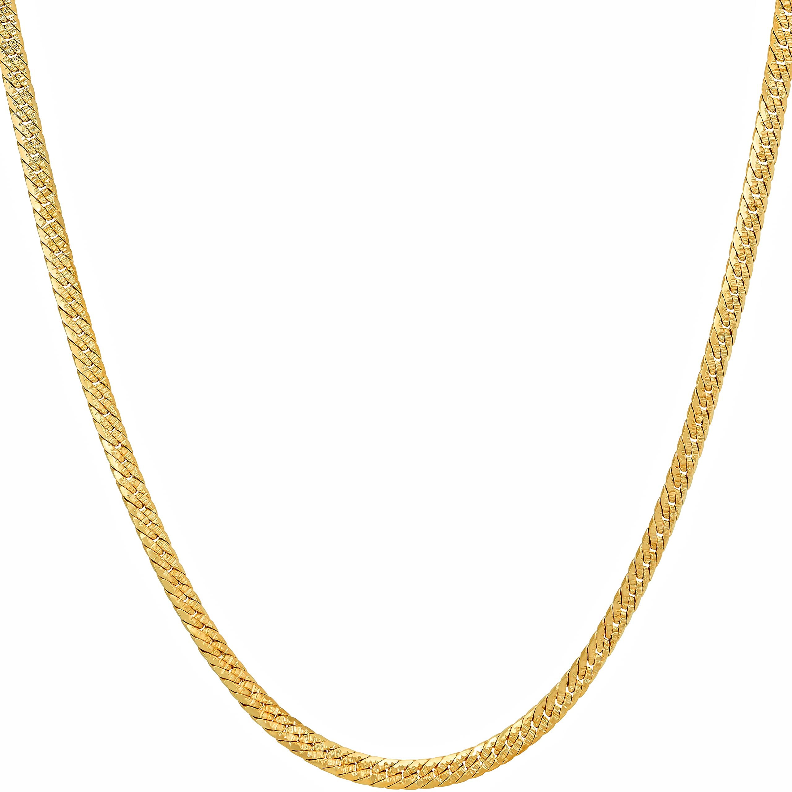 LIFETIME JEWELRY 24k Gold Plated Crushed Herringbone Chain Necklace for Women & Men - Perfect for Everyday Wear, Gifts & Special Occasions