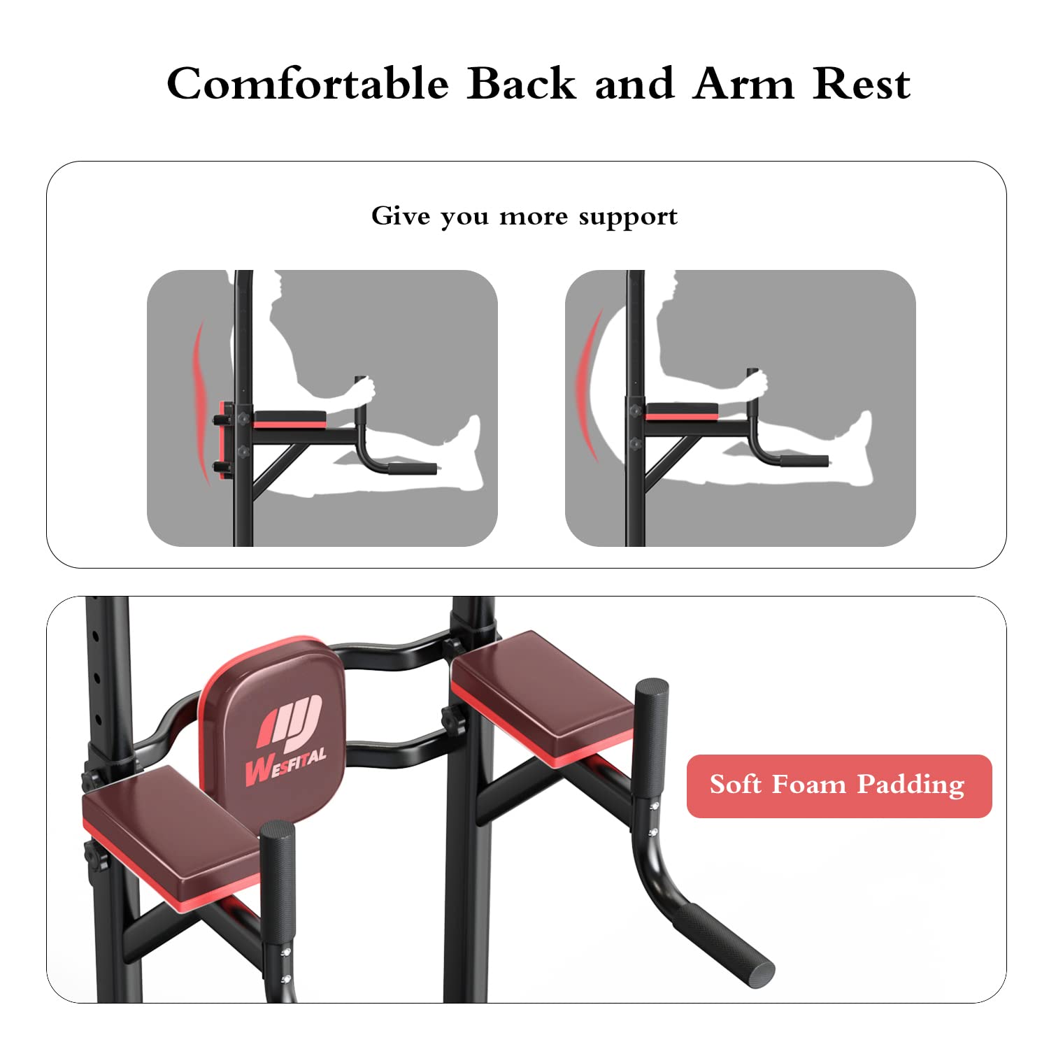 Wesfital Pull Up Bar Power Tower - Adjustable Dip Station for Home Gym, Multi-Functional Strength Training Equipment for Men & Women - Perfect for Full Body Workouts, Muscle Building & Home Fitness