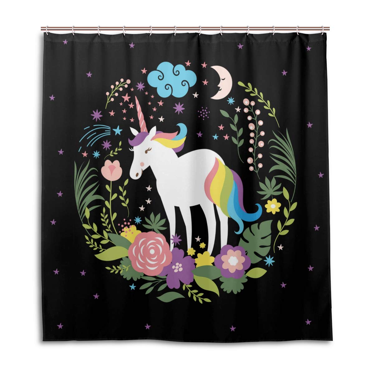 ALAZA Unicorn Flower Shower Curtain 72 x 72 Inch - Waterproof Polyester Bathroom Decor with Hooks - Perfect for Kids' Bathroom, Nursery, or Fantasy-Themed Home Decor