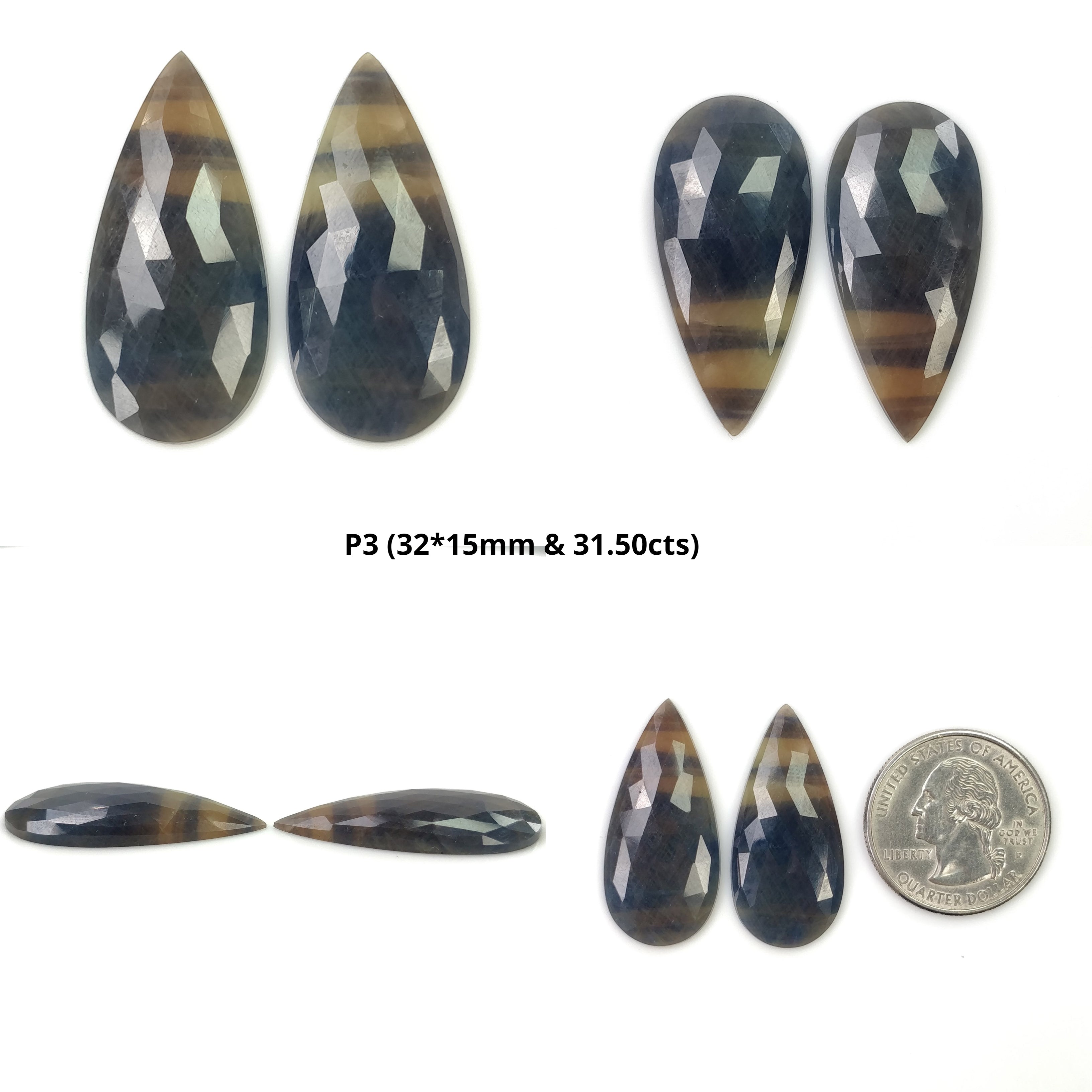 Natural Untreated Bi-Color Sapphire Pear & Oval Shape Rose Cut Gemstone Pair - Multi Sapphire Jewelry for Engagement Rings, Wedding Bands & Special Occasion Gifts