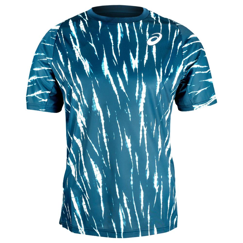 ASICS Men's Game Short Sleeve Performance Shirt - Mako Blue/White - Moisture Wicking Athletic Top for Running, Tennis & Gym Workouts