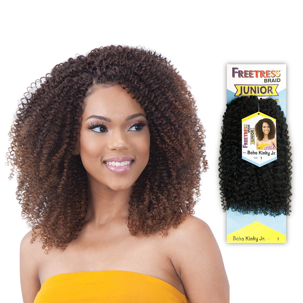 Freetress Synthetic Crochet Braids - BOHO KINKY JR (T30) | Pre-Stretched Bohemian Curly Hair Extensions for Black Women | Perfect for Protective Styles, Weddings & Everyday Wear