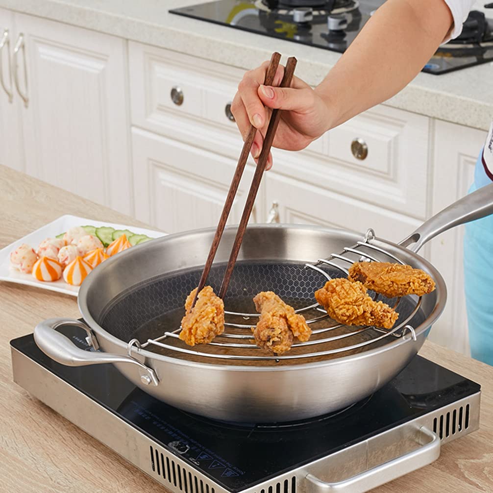 DOITOOL Stainless Steel Wok & Grill Pan - Multipurpose Kitchen Utensil Set with Steamer Rack & Oil Drip Tray - Perfect for Stir-Frying, Grilling, Steaming & Deep Frying - Ideal for Asian Cooking, BBQ Parties & Healthy Meal Prep