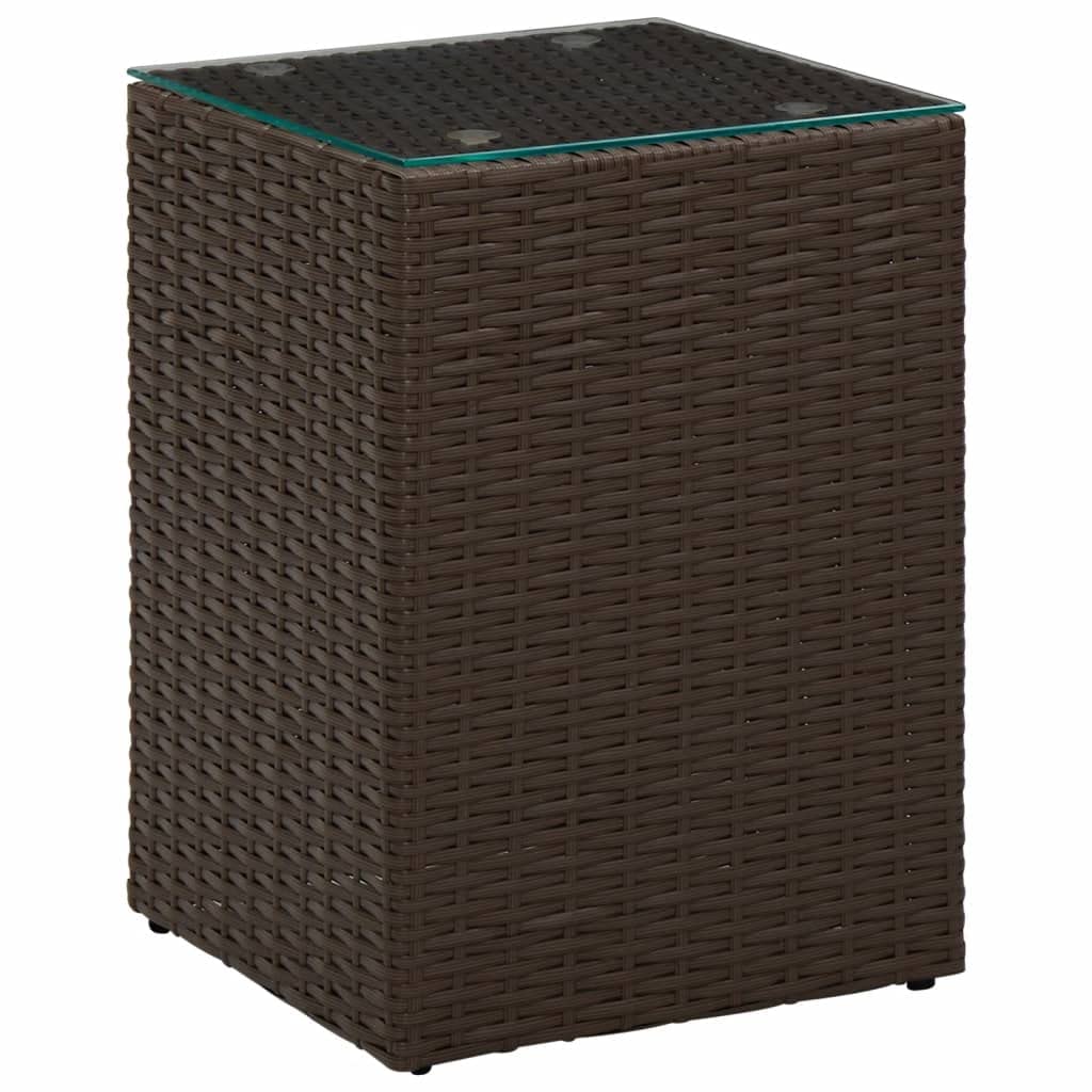 CHARMMA Weather-Resistant Poly Rattan Side Table with Glass Top - 13.8