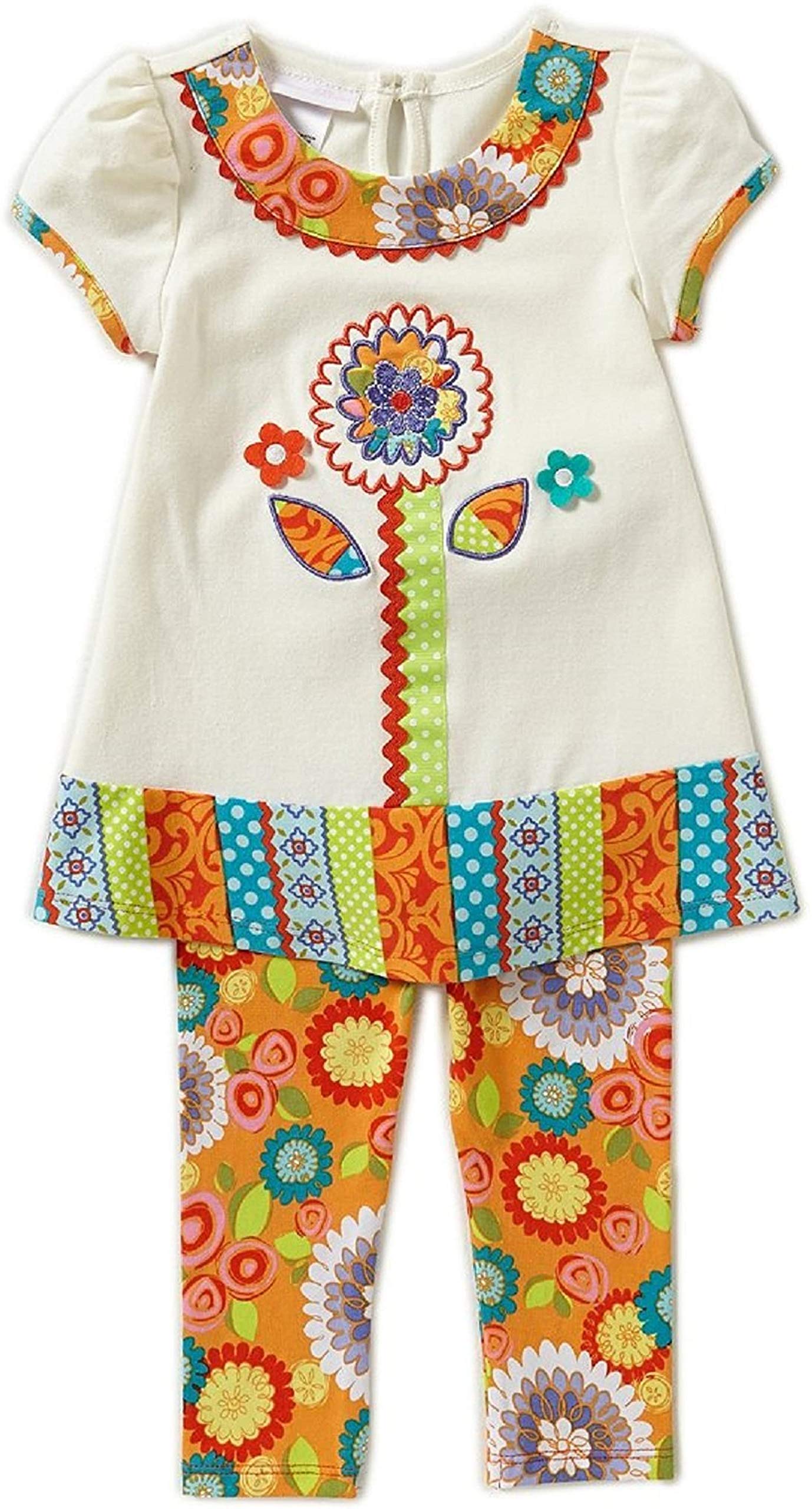 Bonnie Jean Baby Girls' Floral Appliqued Legging Set - Soft Cotton Stretch Pants with Cute Floral Design for Toddlers | Perfect for Playtime, Daycare & Photo Shoots