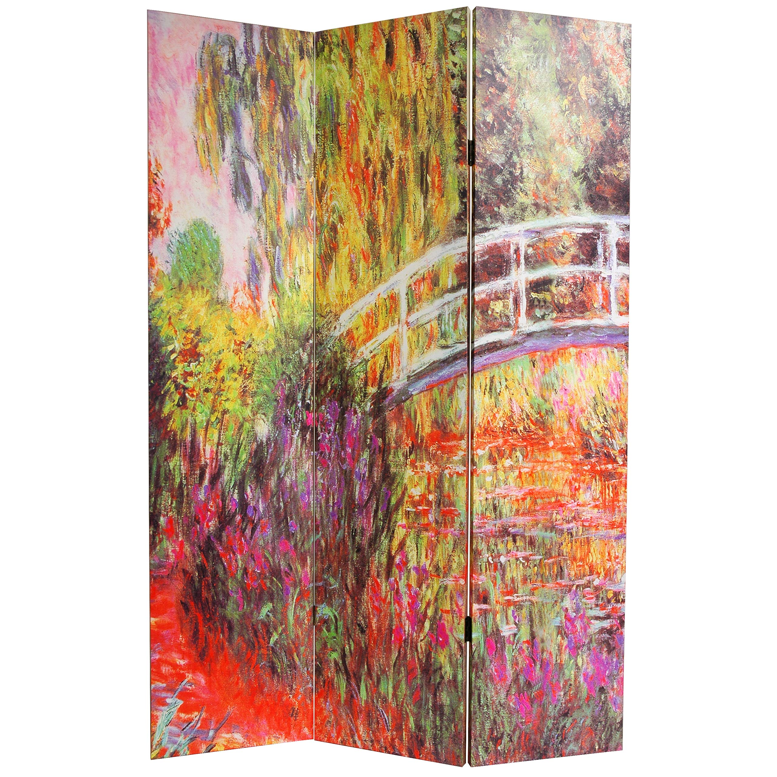 6 ft. Tall Double-Sided Monet Canvas Room Divider - 3 Panel White Folding Screen for Home Decor, Office Partition & Event Backdrop | Art-Inspired Space Separator