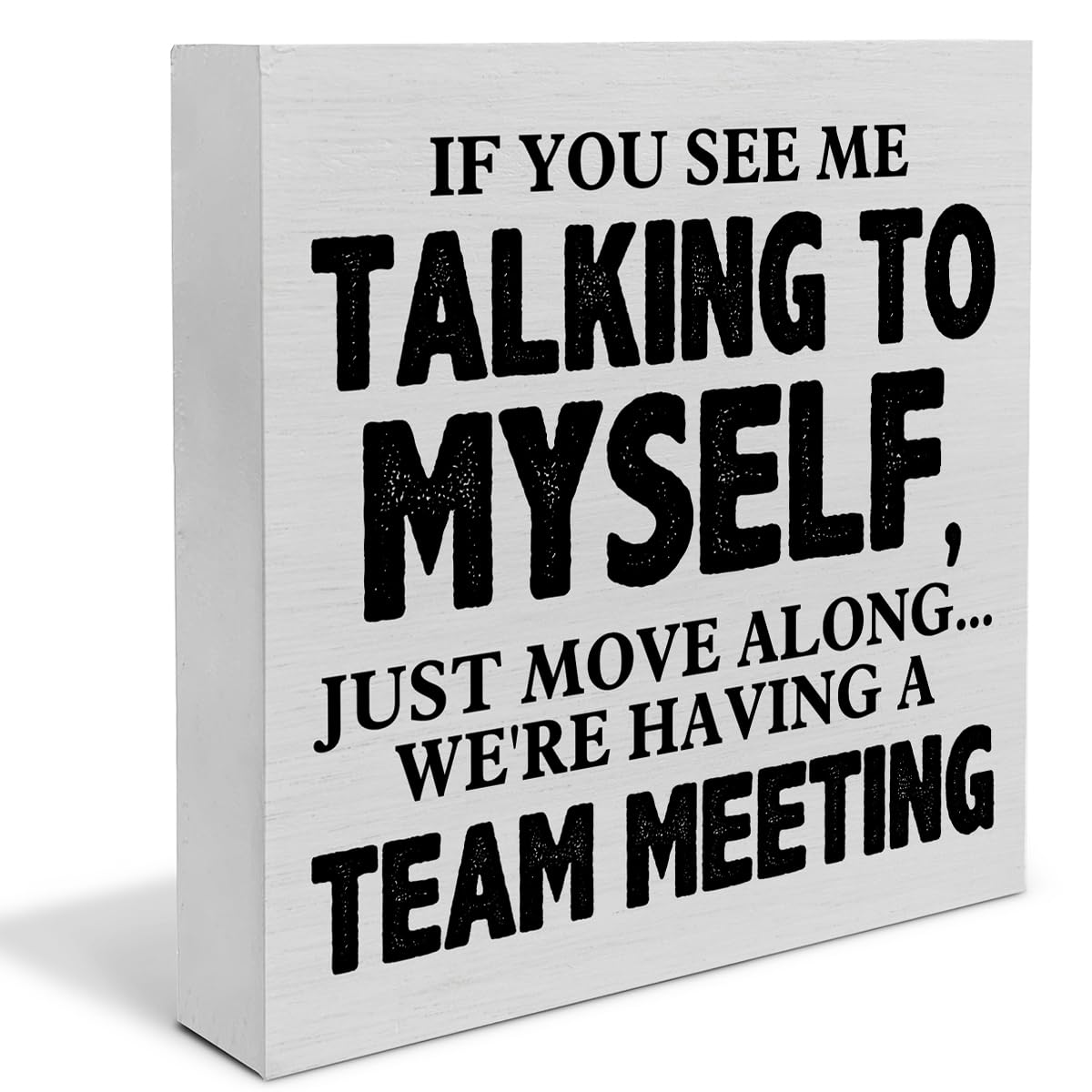 Rustic Wooden Box Sign - 'If You See Me Talking to Myself We're Having a Team Meeting' - 5x5 Inch Office Desk Decor for Home & Workplace - Perfect for Shelves, Tables & Workspace Organization