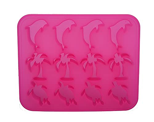 Premium Silicone Ice Cube Tray - Tropical Shapes (Palm Trees, Dolphins, Turtles) | BPA-Free Freezer Mold for Fun Cocktails & Summer Drinks | Pink