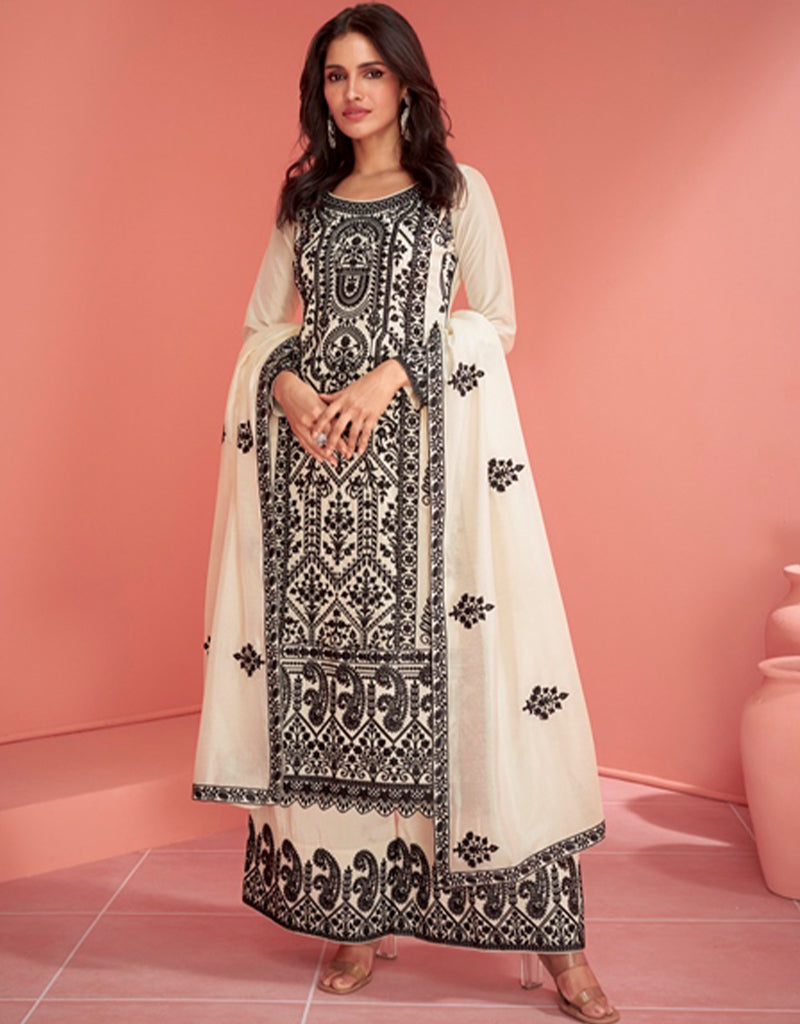 Elegant White Premium Silk Designer Salwar Suit for Women - Perfect for Weddings, Parties & Special Occasions