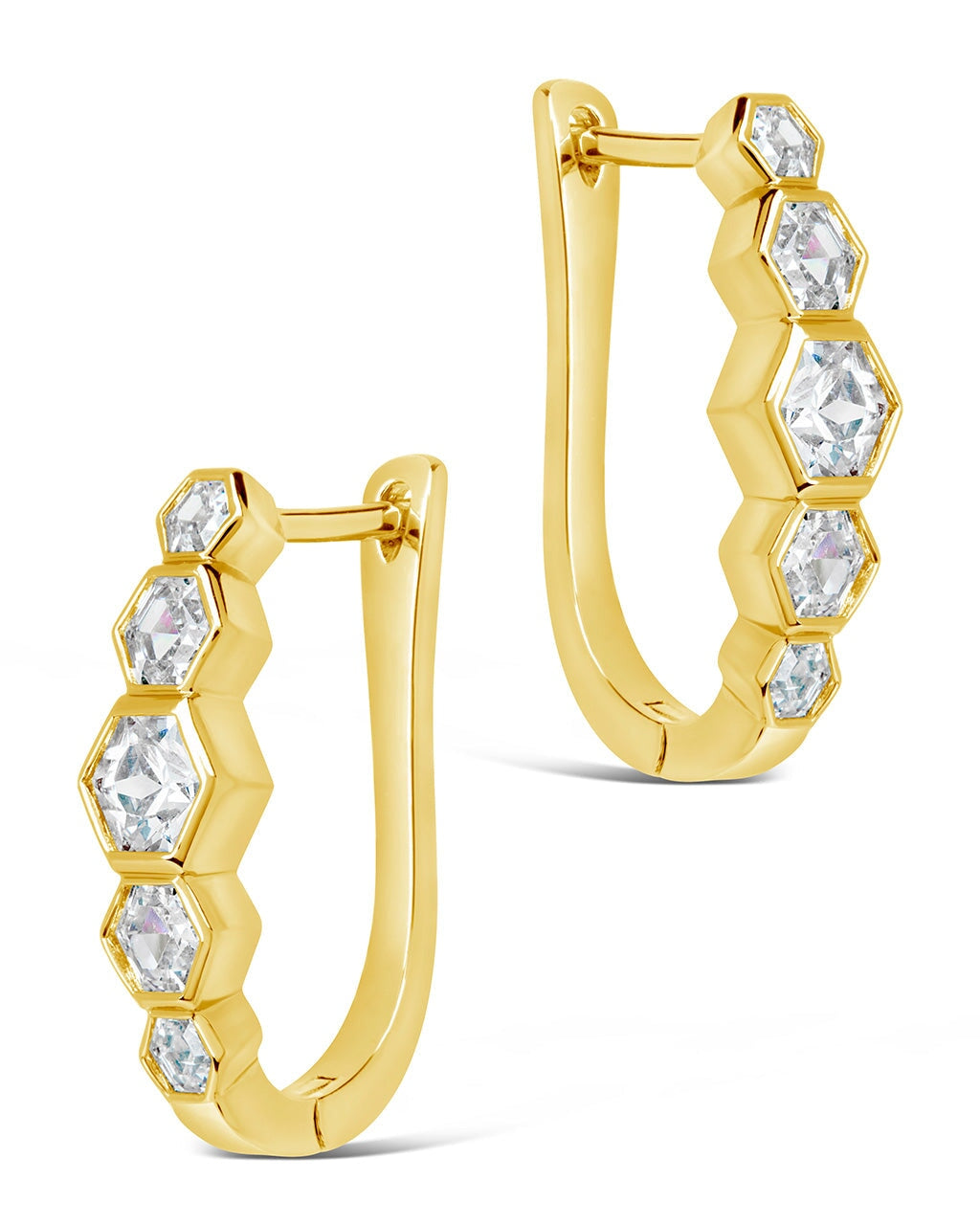GIA Certified Geometric CZ Latch Hoop Earrings for Women - Trendy Cubic Zirconia Drop Earrings for Party, Wedding & Everyday Wear