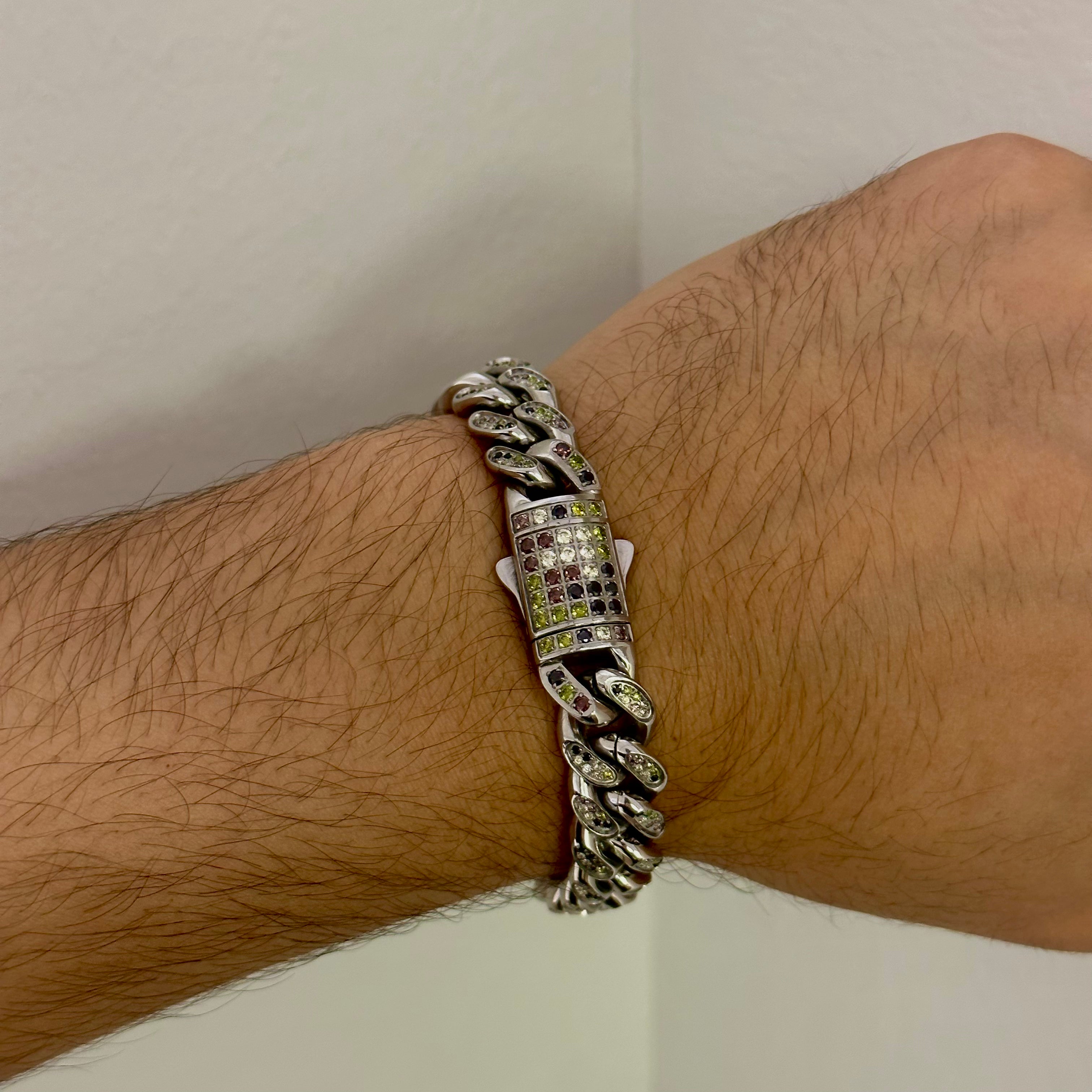 12mm Woodland Camo Iced Pavé Cuban Link Bracelet - Stainless Steel Men's Chain for Outdoor, Hunting & Streetwear Fashion