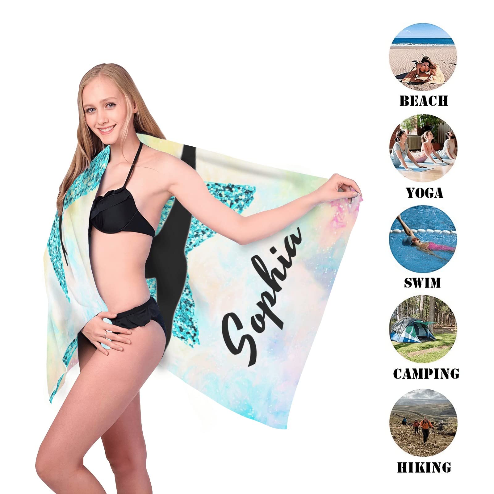 Custom Name Gymnastics Beach Towel - 30x60 Inch Personalized Sports Towel for Women, Men, Girls & Boys - 2-Sided Printing - Perfect for Gymnastics, Swimming, Beach, Pool & Yoga - Great Gift Idea