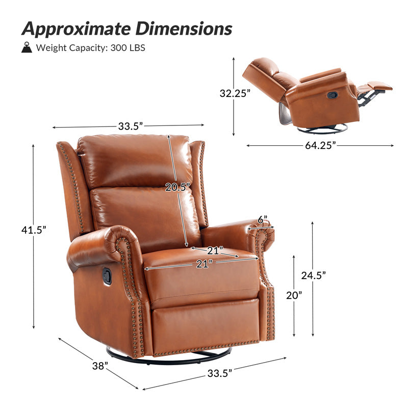 Martina Genuine Leather Manual Swivel Glider Recliner Chair - Comfortable Living Room Seating for Relaxing, Reading & Nursing