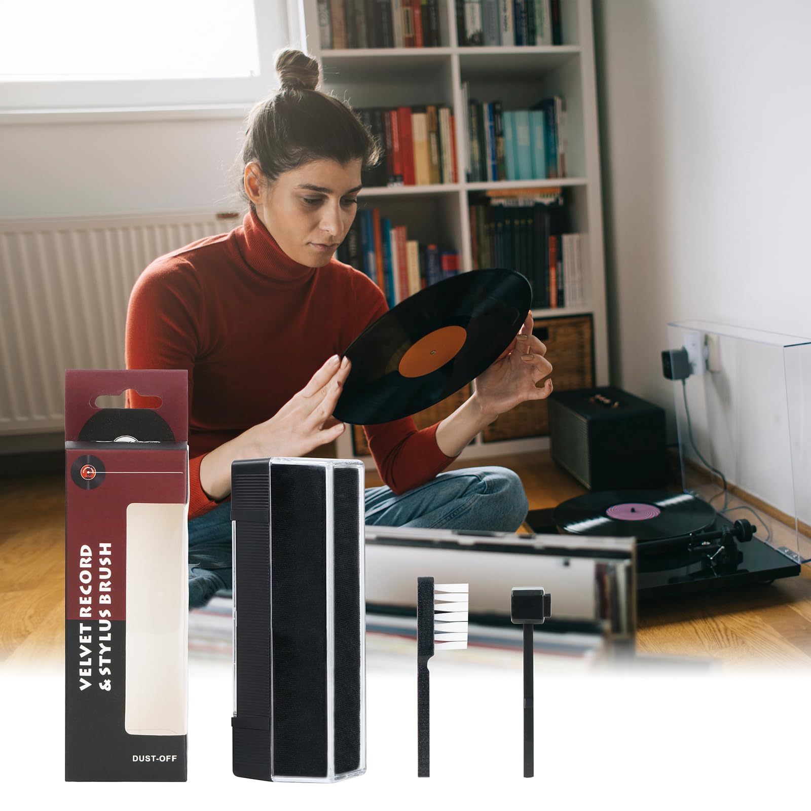 Vinyl Record Cleaning Kit - 3-in-1 Turntable Records Cleaner with Soft Anti-Static Velvet Brush & Stylus Cleaner | Perfect for Vinyl Enthusiasts & DJs to Maintain Record Collection & Improve Sound Quality