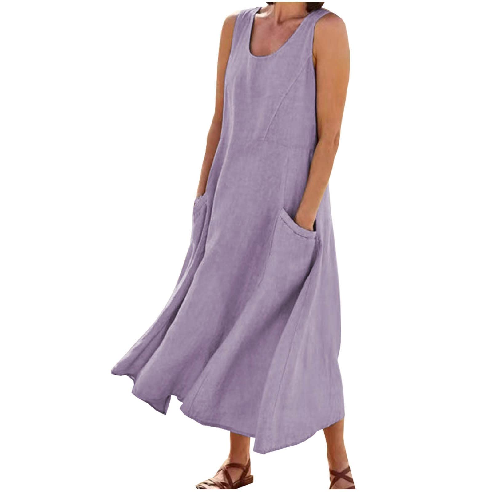 LEHOZIHEQ Women's Summer Dresses 2024 - Casual Boho Sundress, Sleeveless Maxi Beach Dress with Pockets | Perfect for Vacations, Pool Parties & Summer Outfits