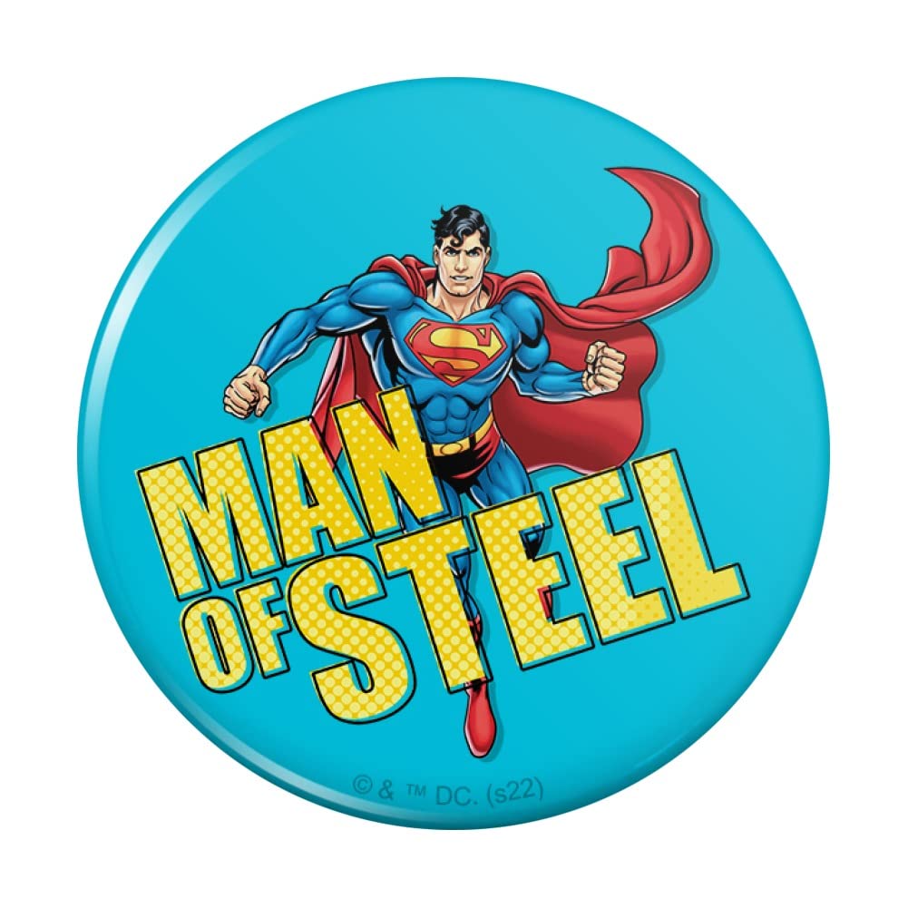 Superman The Man of Steel Pinback Button - Collectible Comic Book Hero Badge for Backpacks, Jackets & Cosplay - DC Comics Merchandise for Fans & Gifts