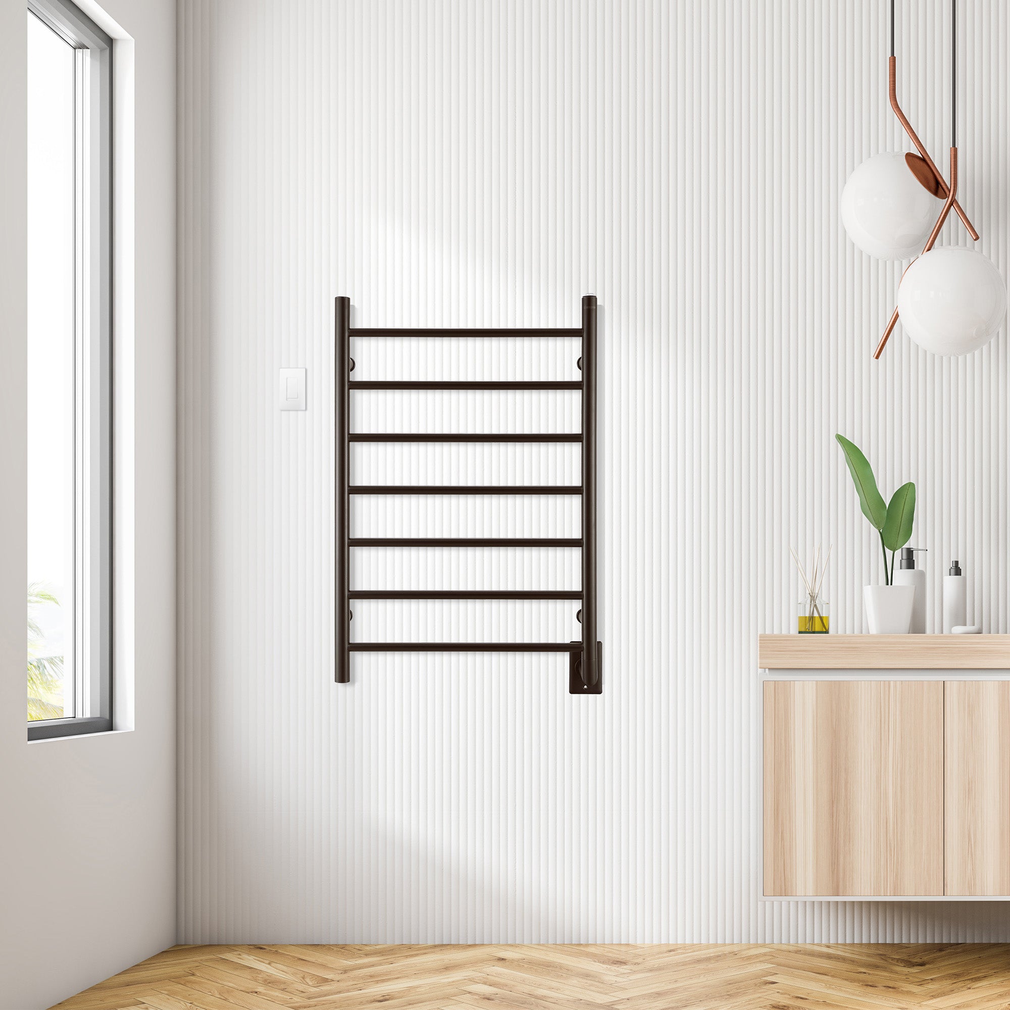 Ancona Comfort 7 Bar Hardwired Towel Warmer with WiFi Timer - Oil Rubbed Bronze Finish | Bathroom Luxury Heated Towel Rack for Spa, Hotel & Home Use