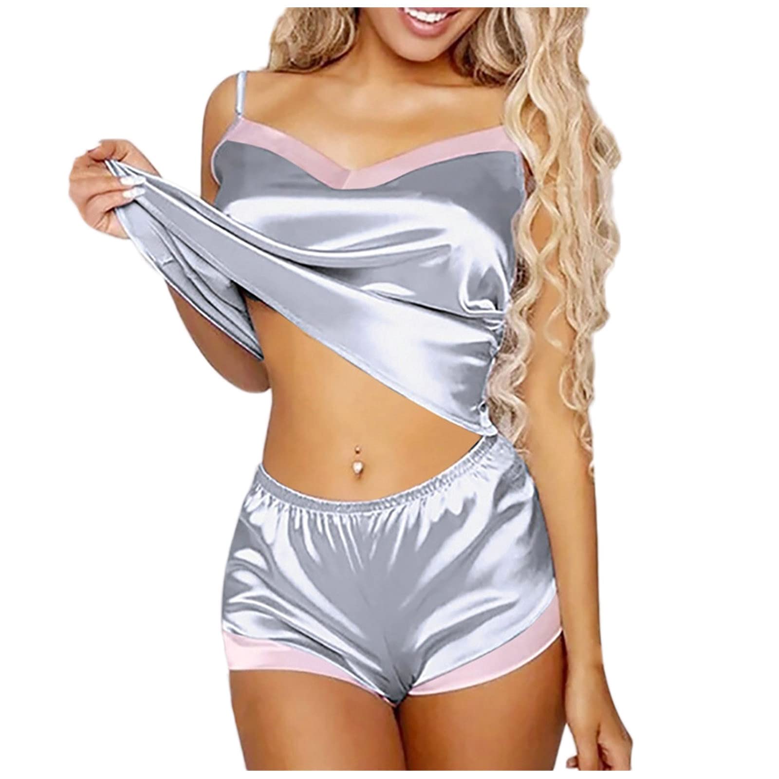 Women's Lingerie Set - Camisole & Shorts Sleepwear Pajama Set for Comfort & Style (Silver, XL) | Perfect for Lounging, Sleepovers & Relaxing at Home