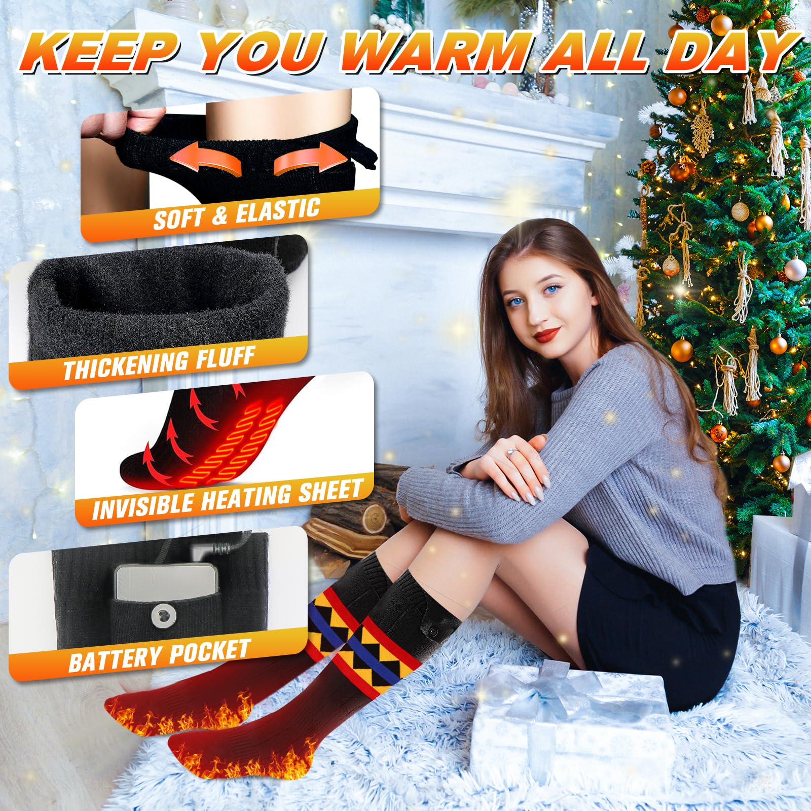 5000mAh Rechargeable Heated Socks for Men & Women - 11 Hours Heating, 3 Temperature Settings, Machine Washable Winter Foot Warmers - Perfect for Outdoor Activities Like Skiing, Hiking, Camping & Cold Weather Work