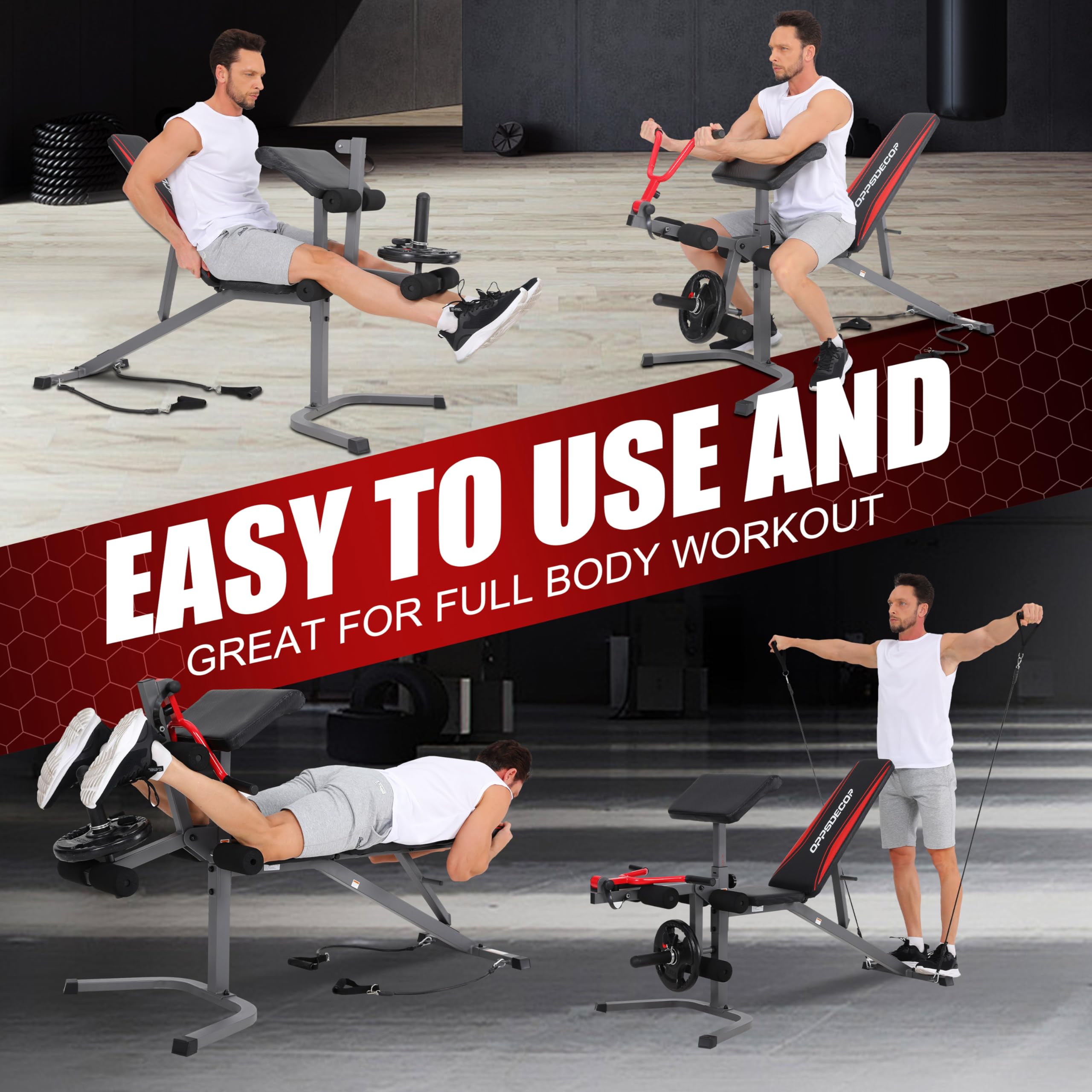 OPPSDECOR Adjustable Weight Bench Set with Preacher Curl & Leg Extension - Professional Home Gym Equipment for Full Body Workout | Perfect for Strength Training, Muscle Building & Home Fitness Routines