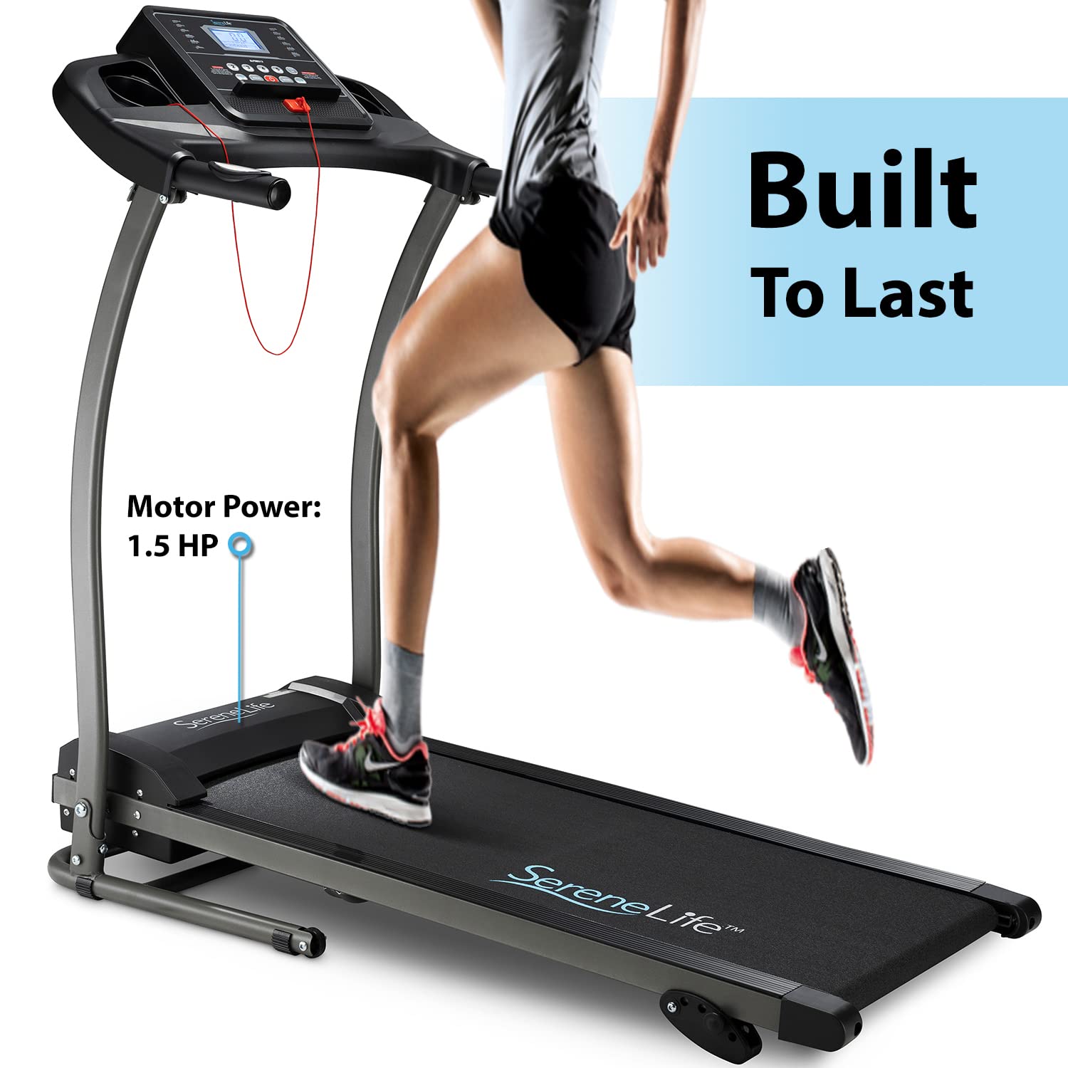 SereneLife Folding Treadmill - Electric Motorized Running Machine for Home Gym, Cardio Workout & Fitness Training | Compact Space-Saving Design for Apartments & Small Spaces