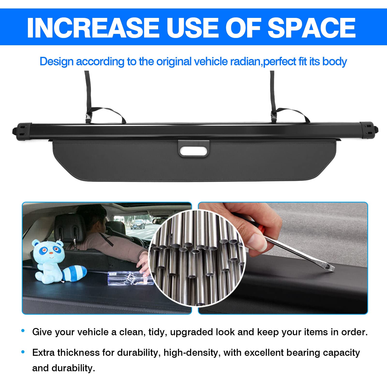 2016-2021 Honda Pilot Cargo Cover - Retractable Trunk Shade for 3rd Row SUV Accessories | No Gap Luggage Protector | Perfect for Road Trips, Grocery Storage & Pet Travel