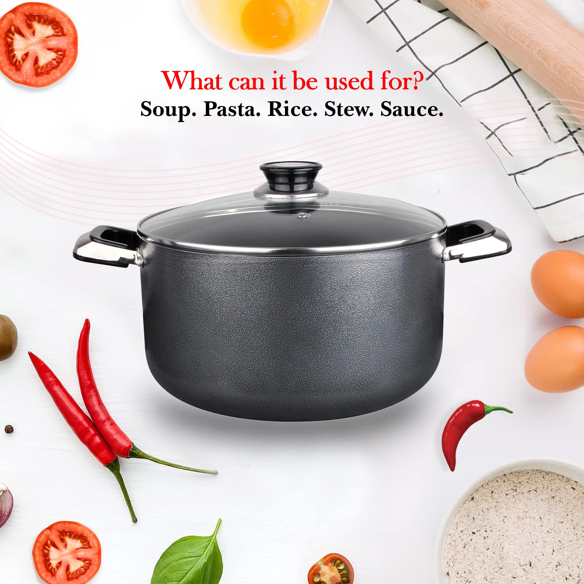 22 Quart Non-Stick Aluminum Stock Pot with Tempered Glass Lid - Multi-Purpose Dutch Oven for Braising, Boiling, Stewing & Soup Making - Perfect for Large Family Dinners, Camping Trips & Commercial Kitchens