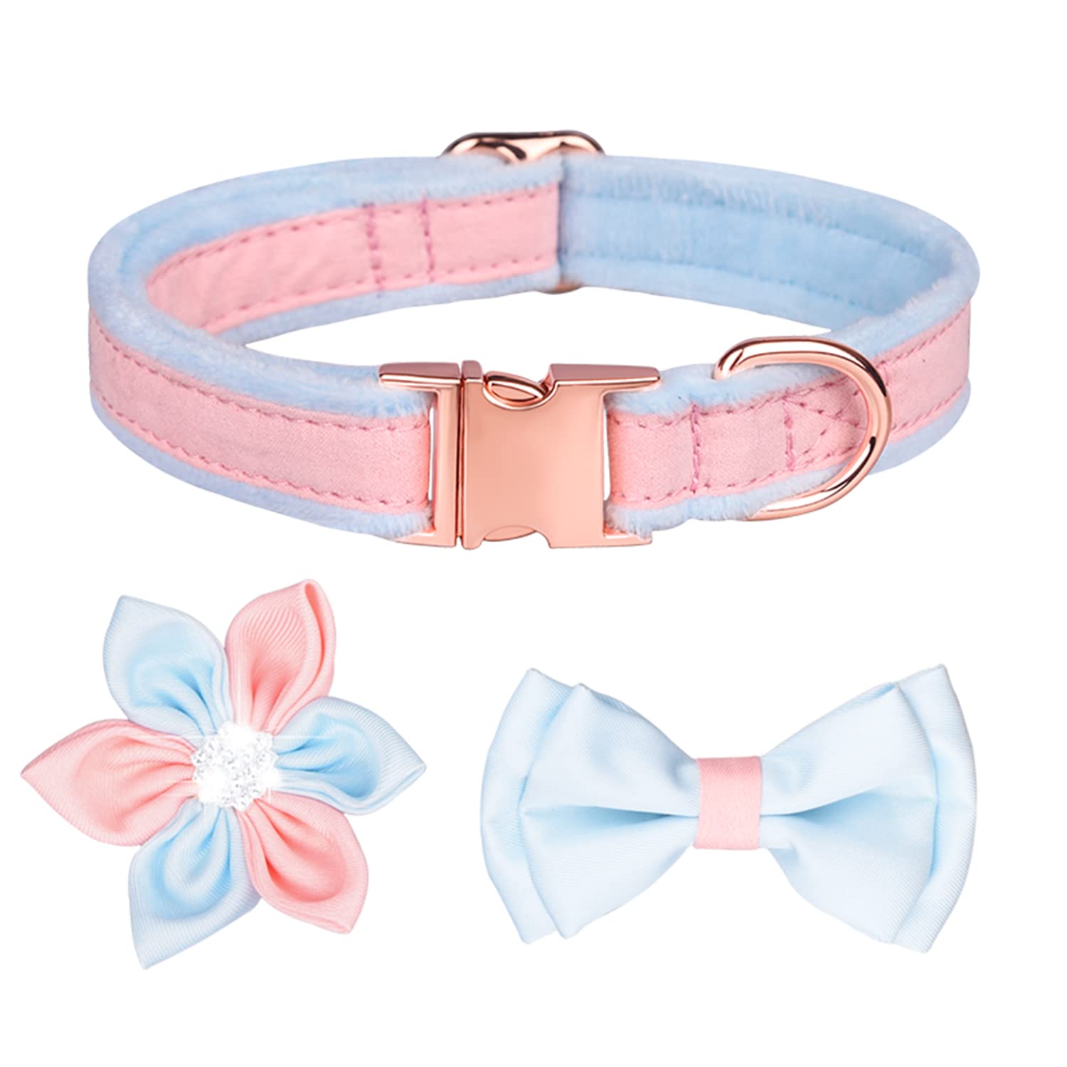 Adjustable Dog Collar with Bow Tie & Flower - Soft Pet Collar for Small, Medium & Large Dogs & Cats | Perfect for Weddings, Parties & Daily Walks