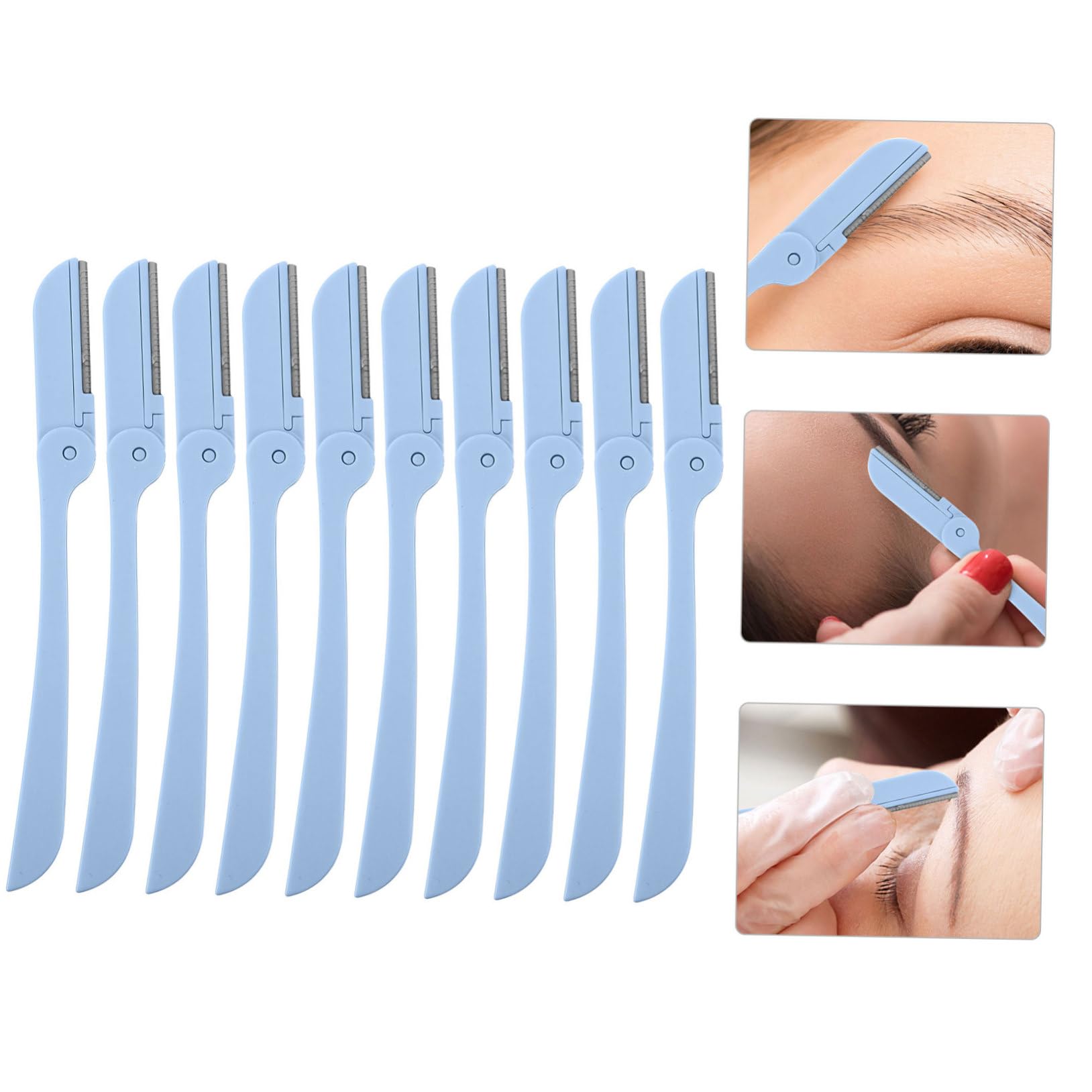 10pcs Foldable Eyebrow Trimmer Set - Portable Facial Hair Razor, Eyebrow Shaper & Tweezer for Women | Travel-Friendly Eyebrow Grooming Kit in ABS Blue | Perfect for Home, Travel & Salon Use