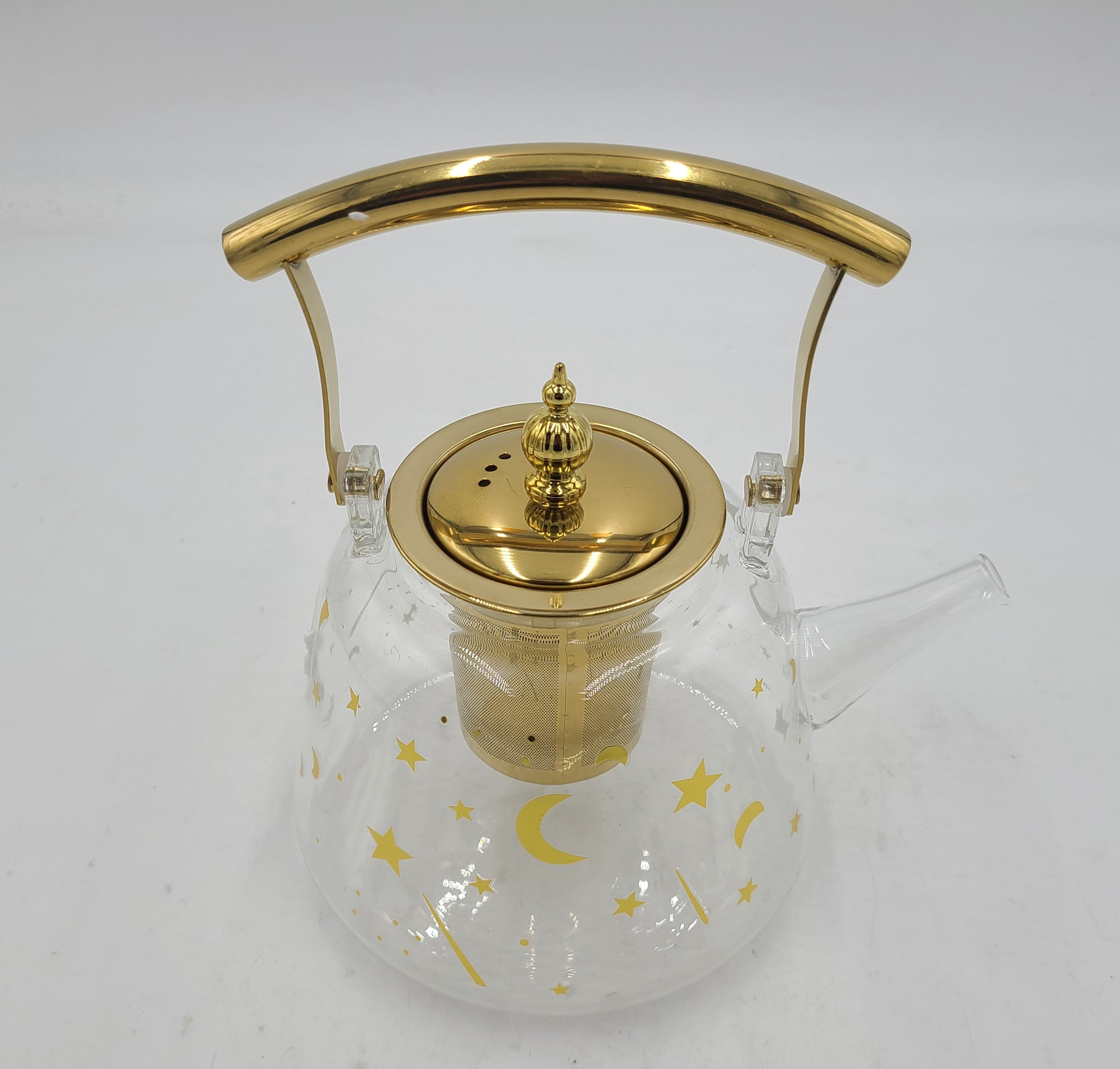 Premium 1200ML Glass Teapot with Gold Accents - Perfect for Loose Leaf Tea, Herbal Infusions & Iced Tea Brewing at Home or Office