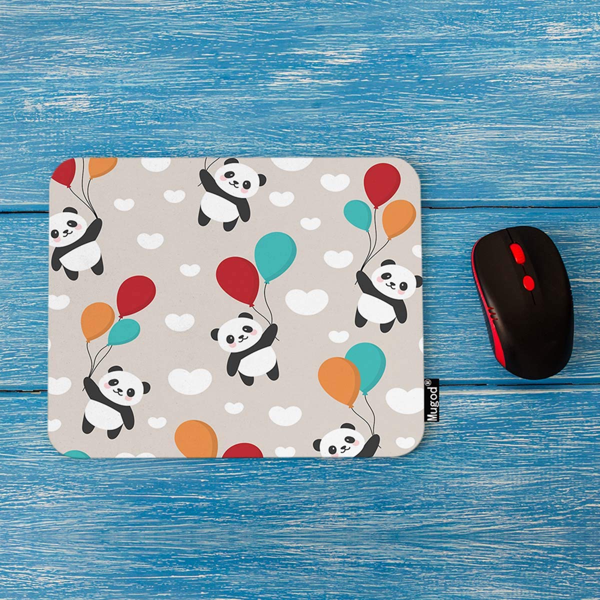 Happy Panda Flying Mouse Pad - Cute Cartoon Panda with Balloons & Clouds Design, Non-Slip Rubber Gaming Mousepad for Computer & Laptop (7.9x9.5 Inches) - Perfect for Office, Gaming & Home Workspace Decor