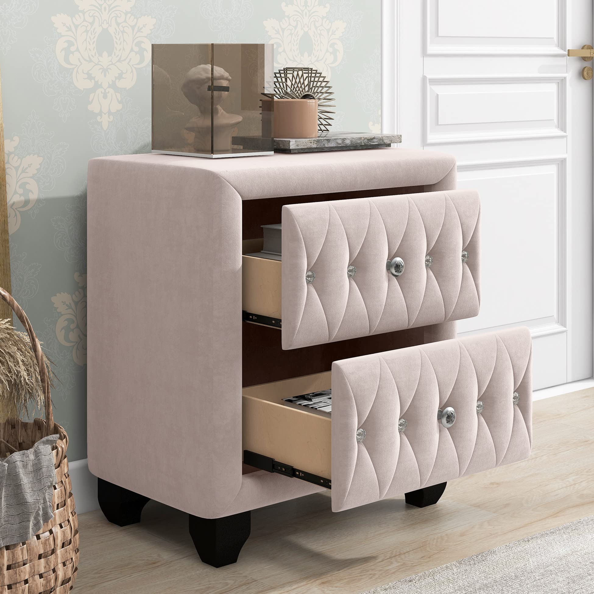 Luxury Modern Upholstered Nightstand with 2 Drawers - 27.9