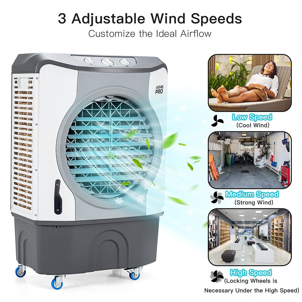 4-in-1 Portable Evaporative Air Cooler Fan - 9740 CFM High Capacity Cooling for Indoor & Outdoor Use - Perfect for Home, Office, Patio, and Garage