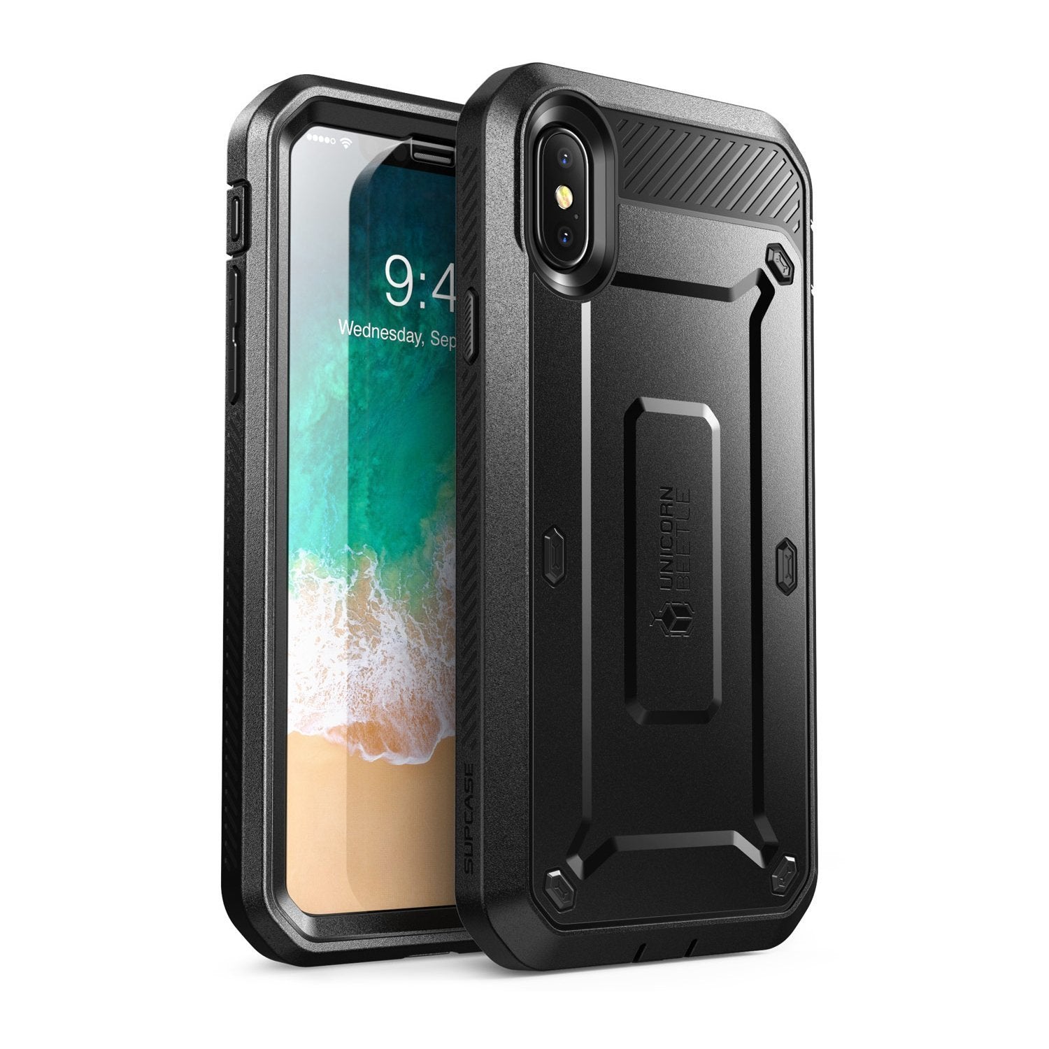 iPhone X / XS Unicorn Beetle Pro Rugged Holster Case - Heavy Duty Protection with Kickstand (Black) | Shockproof Cover for Outdoor, Work & Travel