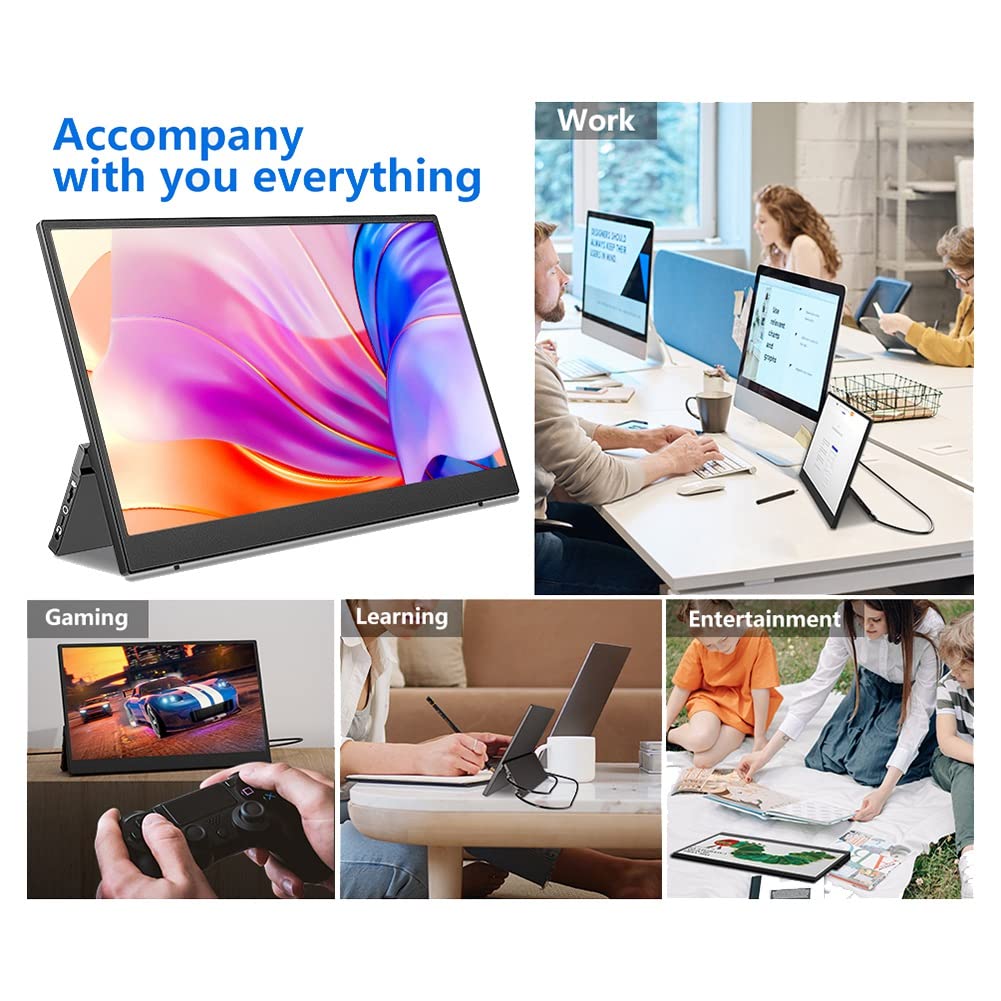Qiaohome 14.1 Inch Portable Monitor 1080P Full HD IPS Screen - Second External Display for Laptop, Gaming, Computer Screen Extender - Perfect for Work, Travel & Multi-Tasking