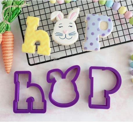 Hop Cookie Cutter Set - Easter Baking Decorations with Bunny & Word Shapes - Stainless Steel DIY Cookie Molds for Easter Cookies, Cupcakes & Party Treats - Perfect for Holiday Baking & Gift Giving