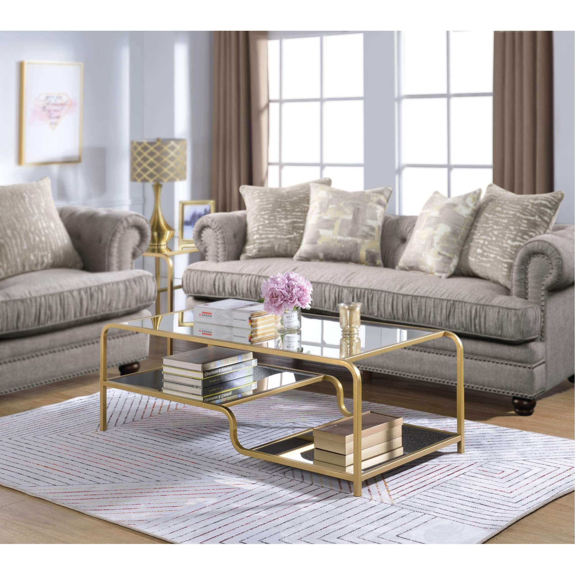 Modern Gold & Mirror Coffee Table - Stylish Living Room Centerpiece for Home Decor, Perfect for Small Spaces & Apartments
