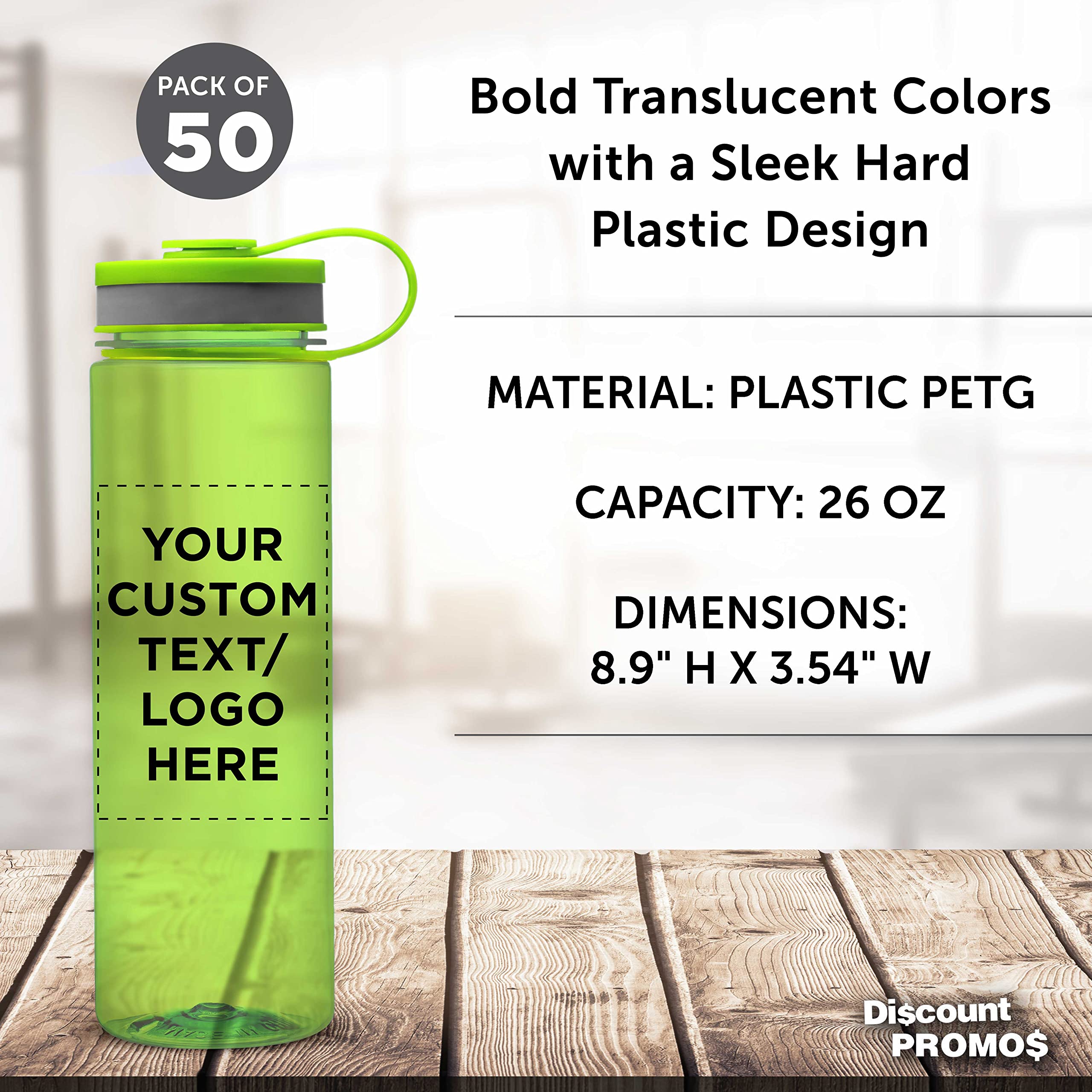 Custom 26 oz Wide Mouth Water Bottles - Bulk Pack of 50, BPA Free, Personalized (Lime Green) - Ideal for Gym, Camping, Backpacking, School & Office Hydration
