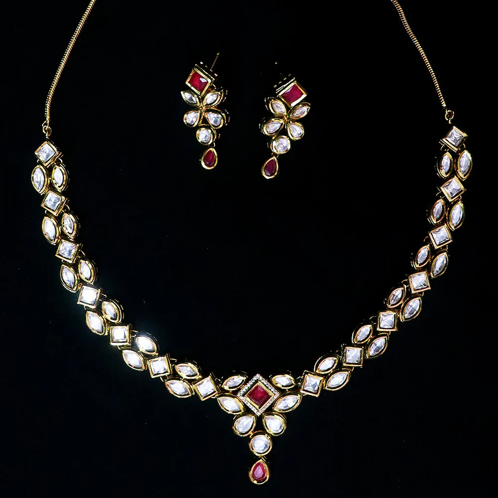 Luxury Gold Plated Royal Kundan Necklace and Earrings Set (D538) - Perfect for Weddings, Parties, and Special Occasions