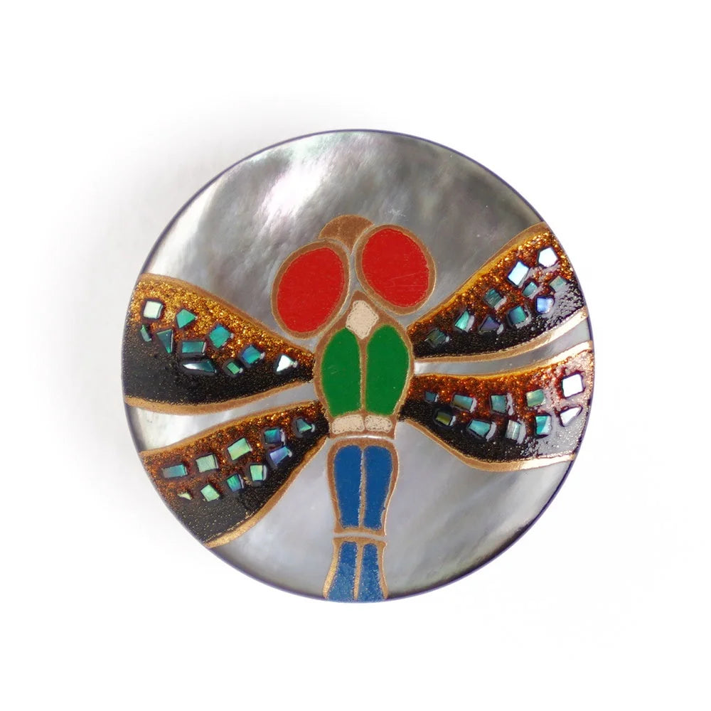 Handcrafted Japanese Maki-e Urushi Lacquer Brooch with Black Lip Oyster Pearl Shell - Dragonfly Design Traditional Jewelry | Perfect for Kimono Accessories, Formal Occasions & Unique Gift Ideas
