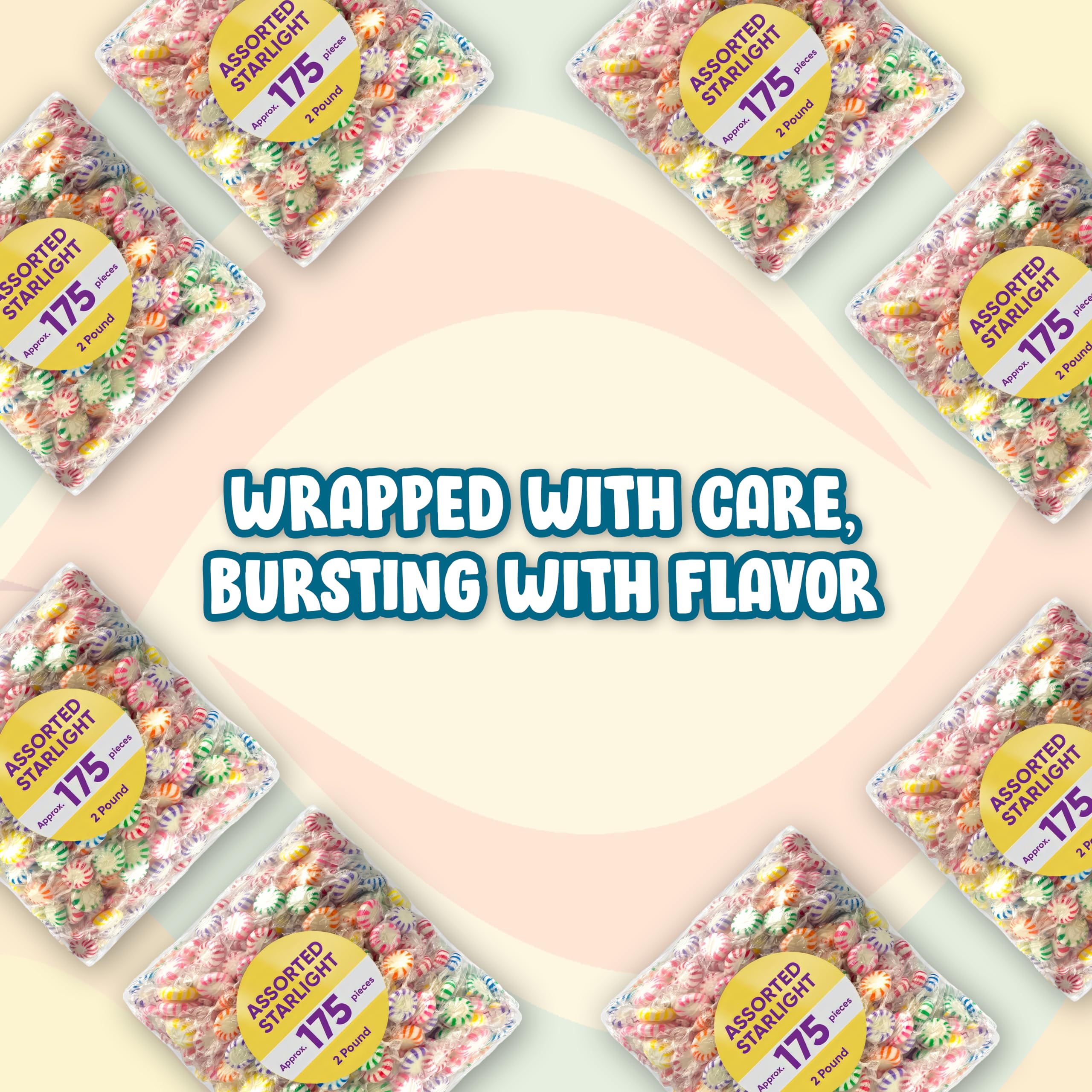 Assorted Fruit Flavored Starlight Hard Candy - 2lb Bulk Pack (175 Pieces) - Individually Wrapped Holiday Candy Variety for Christmas, Parties & Gifts - Cherry, Lemon, Orange & Grape Flavored Hard Candies for Office, Home & Events