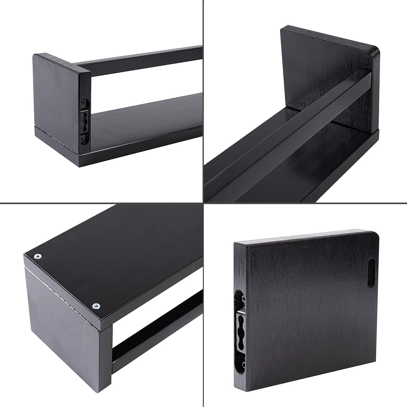 AZSKY Set of 3 Black Wooden Floating Wall Shelves - 16 Inch Nursery Bookshelves for Kids, Bathroom, Living Room & Kitchen Decor - Perfect for Organizing Books, Toys, Spices & Home Décor