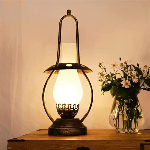 Vintage FEZDA Wrought Iron Kerosene Table Lamp - E27 Bulb, Retro Industrial Wall Light for Living Room, Bedroom & Farmhouse Decor - Touch Button Switch, Nostalgic Home Decoration Lighting