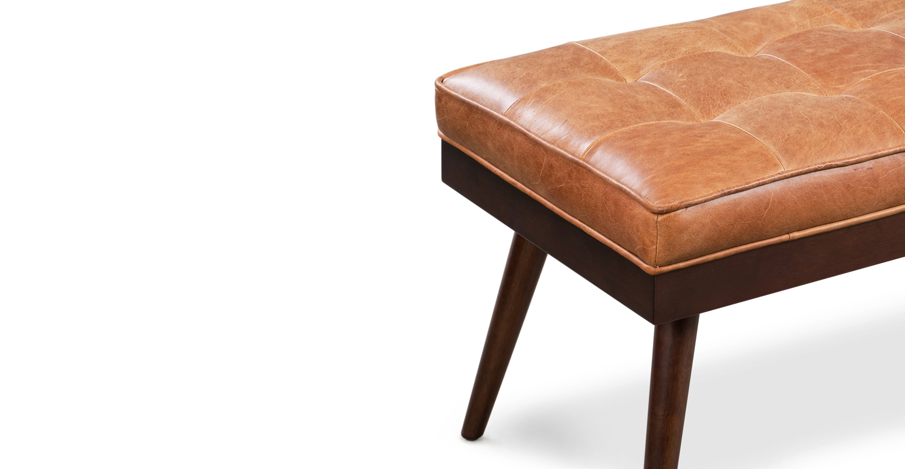 Luca Leather Bench - Modern Upholstered Storage Ottoman with Tufted Design for Living Room, Bedroom, or Entryway - Durable Faux Leather Seat with Sturdy Wooden Legs - Perfect for Extra Seating, Footrest, or Stylish Home Decor