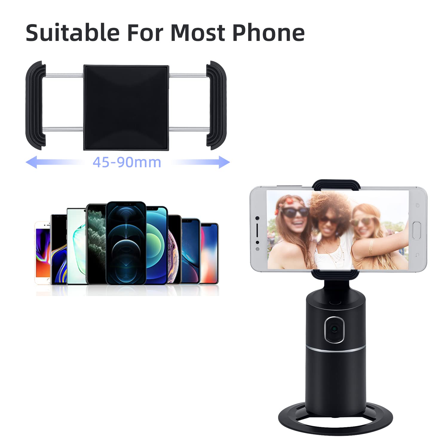 McBazel Auto Face Tracking Tripod Stand - No App Required, Rechargeable 360° Rotating Phone Holder for Live Streaming, Vlogging & Video Calls - Perfect for YouTube, TikTok & Zoom Meetings (Black)