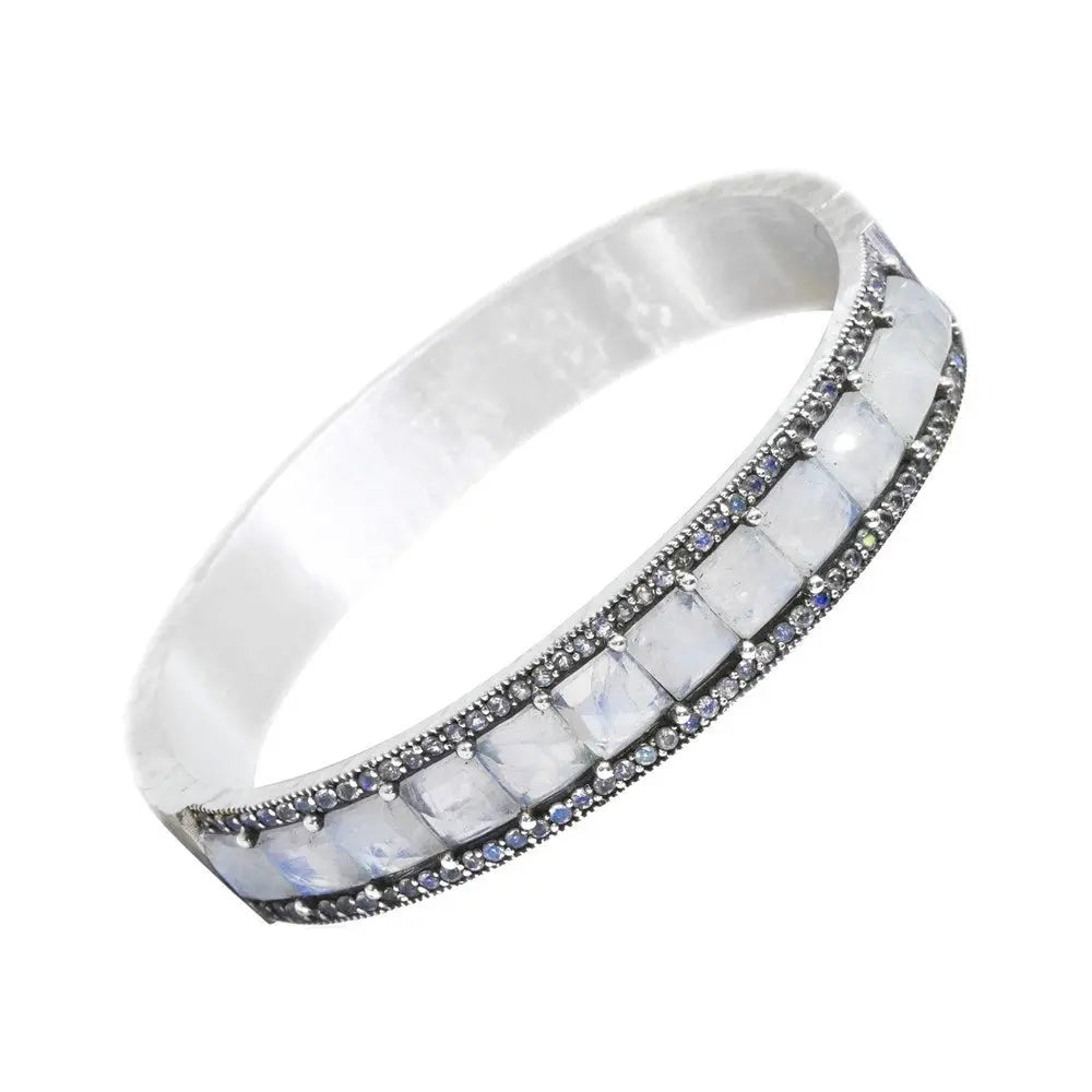 Juicy Moonstone Silver Bangle Bracelet for Women - Elegant Handmade Sterling Silver Jewelry for Everyday Wear & Special Occasions