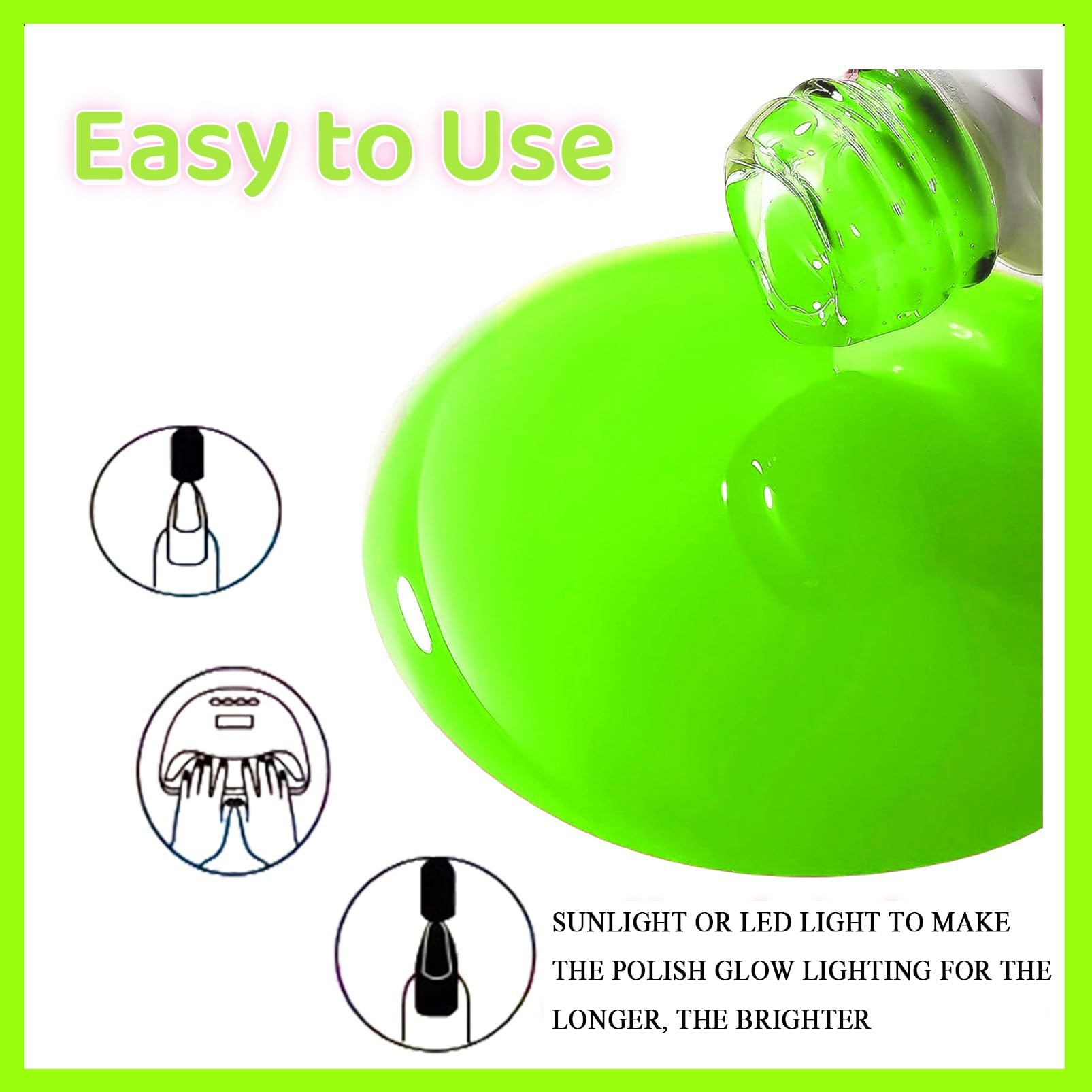 Glow in Dark Nail Polish Set - Long Lasting UV Gel Top Coat for DIY Salon Nails at Home | Fluorescent Neon Green Nail Polish with Luminous Effect | Perfect for Parties, Halloween, Night Events & Nail Art Designs